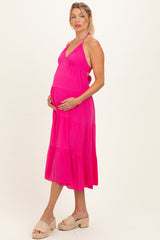 Pink Halter Cutout Maternity Midi Dress