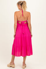 Pink Halter Cutout Maternity Midi Dress