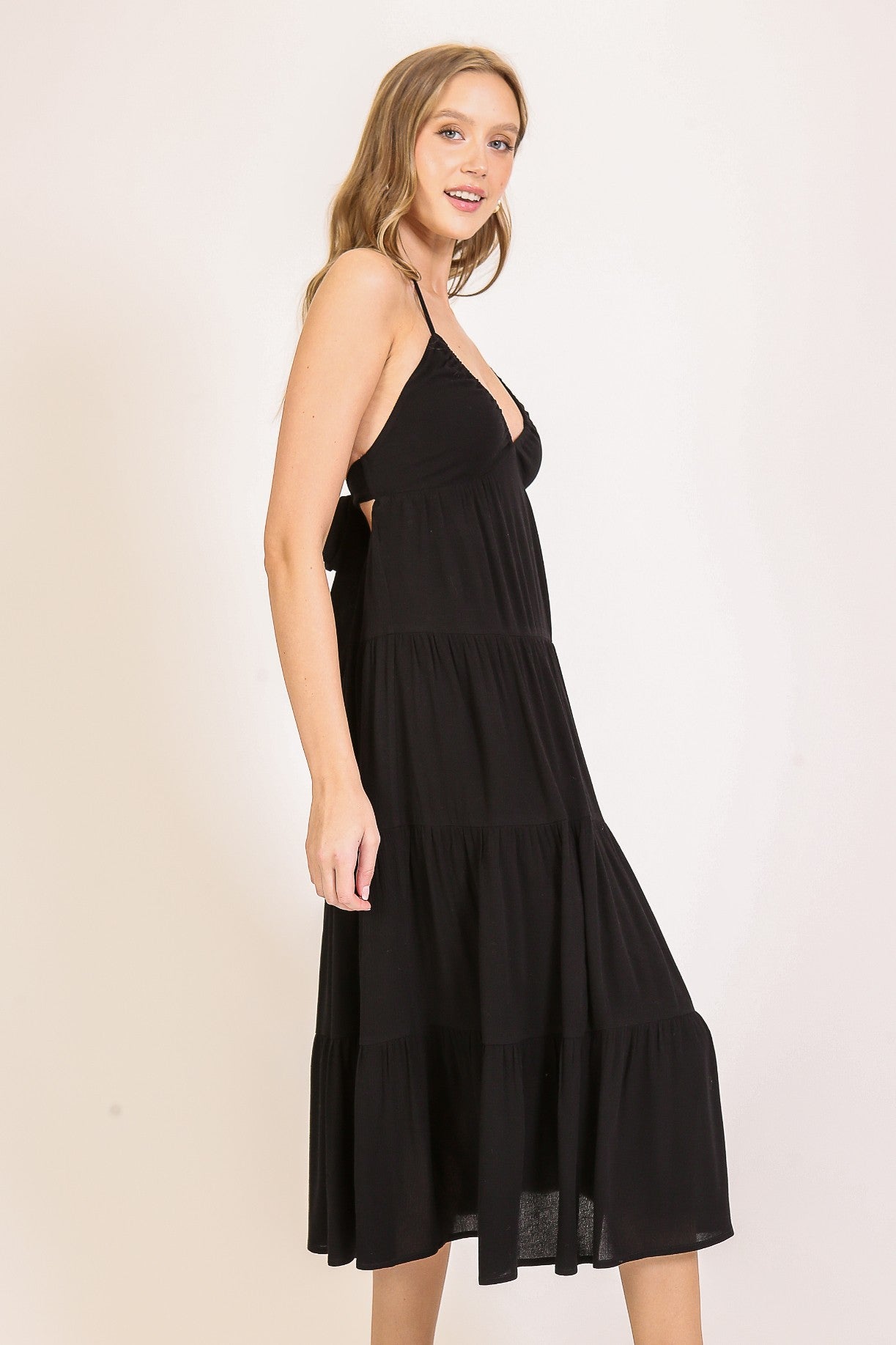 Black Halter Cutout Midi Dress PinkBlush Black Halter Cutout Midi Dress PinkBlush