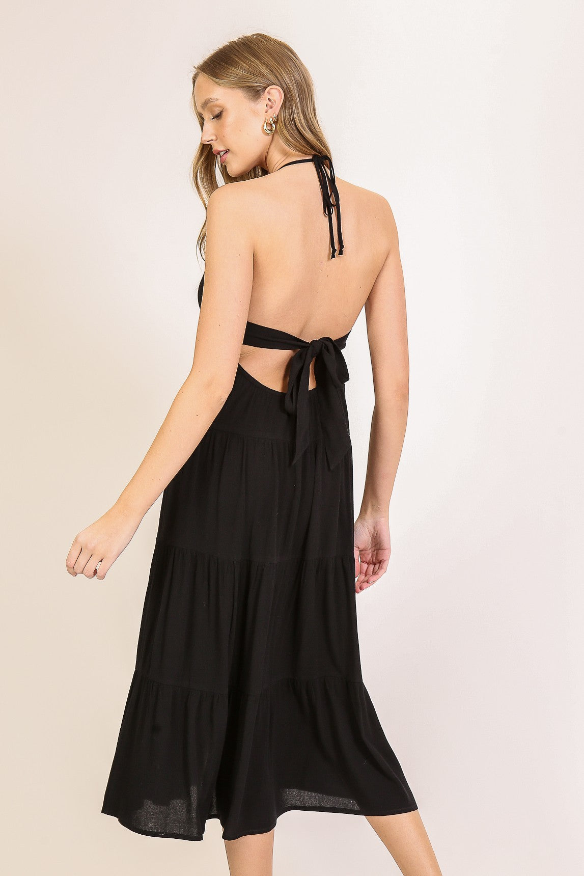 Black Halter Cutout Midi Dress  PinkBlush