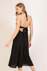 Black Halter Cutout Midi Dress