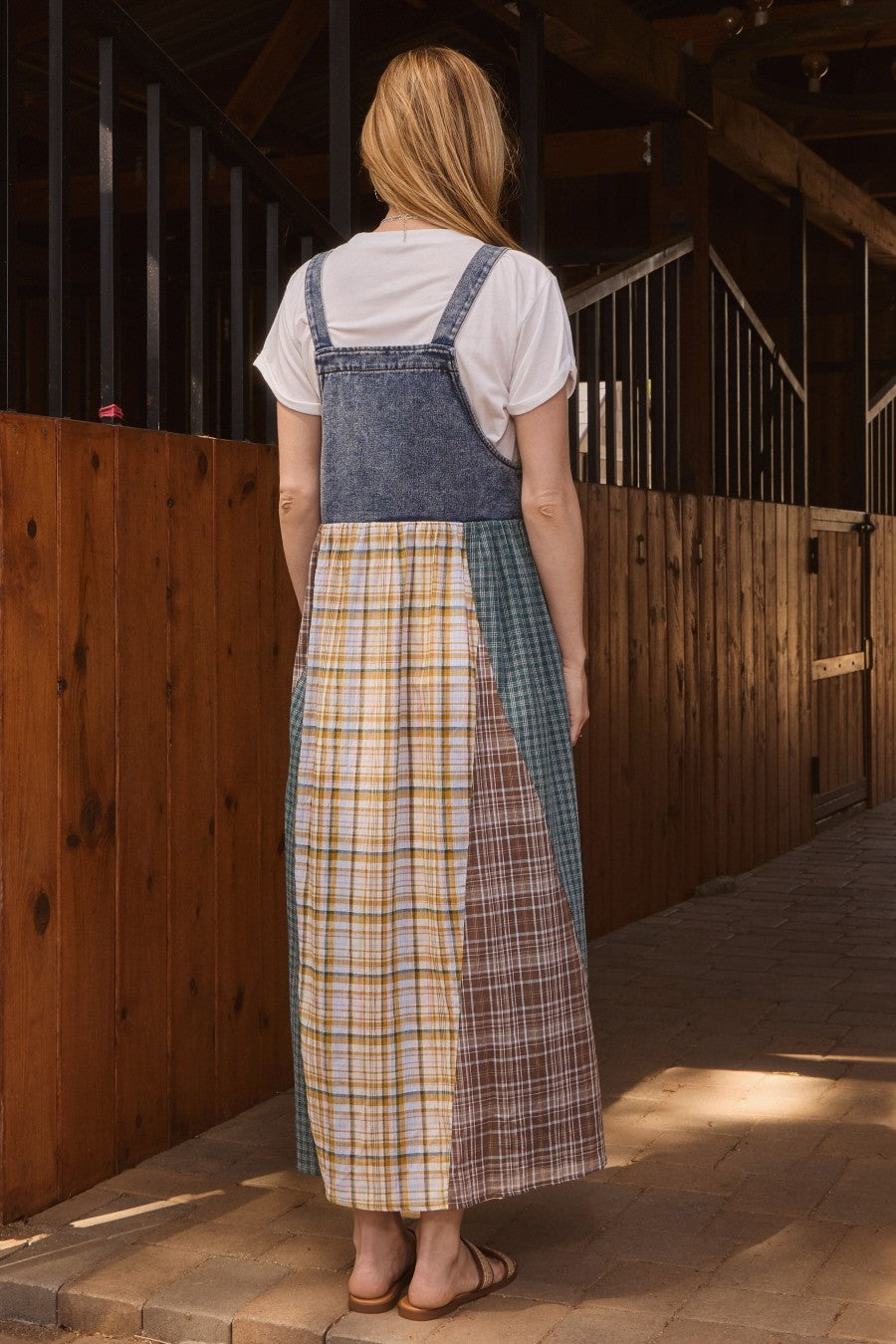 brown plaid overall dress Polagram by Wellmade USA Brown Plaid Flannel Jumper Dress
