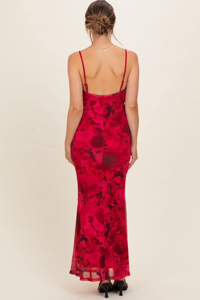 Red Printed Crisscross Back Maternity Maxi Dress