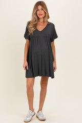 Charcoal V-Neck Basic Maternity Dress