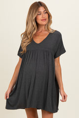 Charcoal V-Neck Basic Maternity Dress