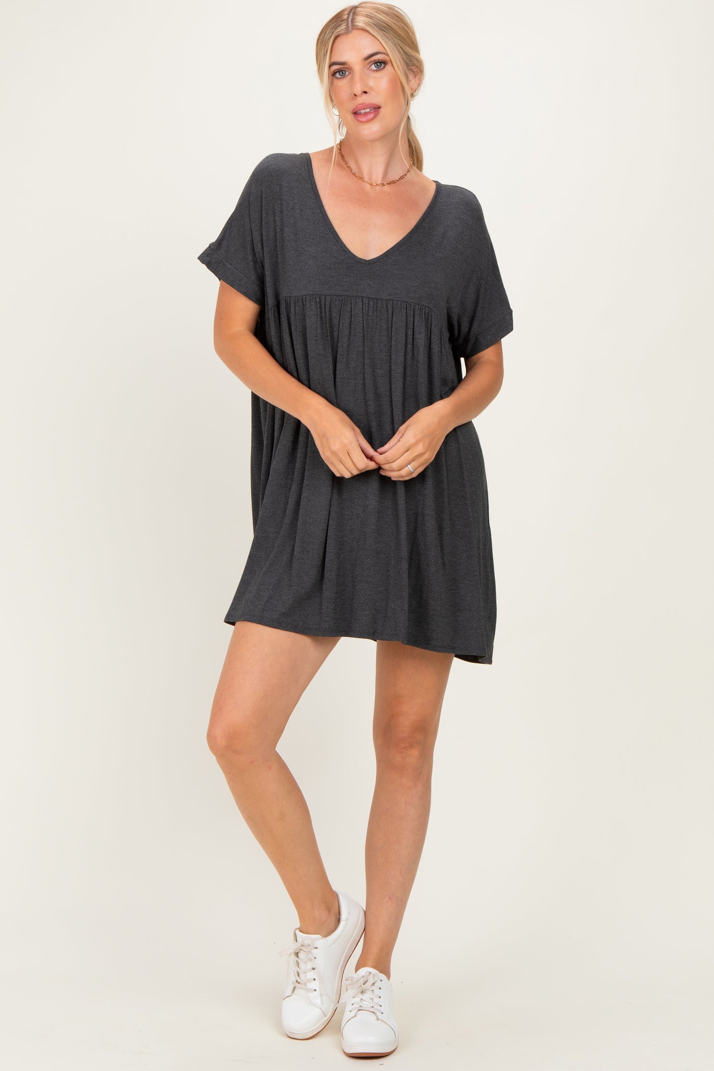 Charcoal V-Neck Basic Dress