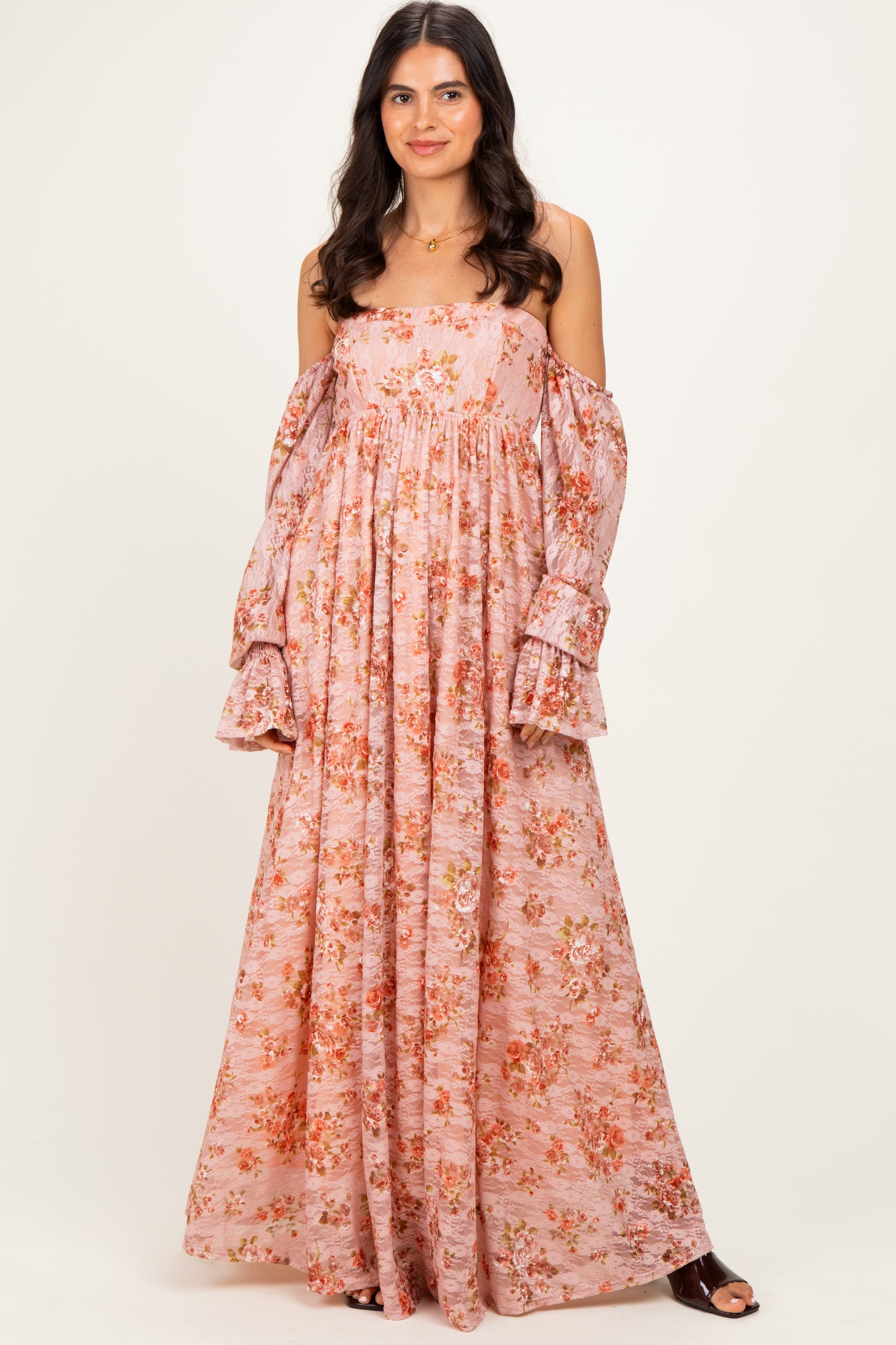 peach off the shoulder dress Moment In Time Off-Shoulder Mini Dress Peach/Gold