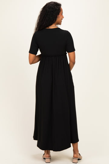 Black Short Sleeve V-Neck Maternity Maxi Dress
