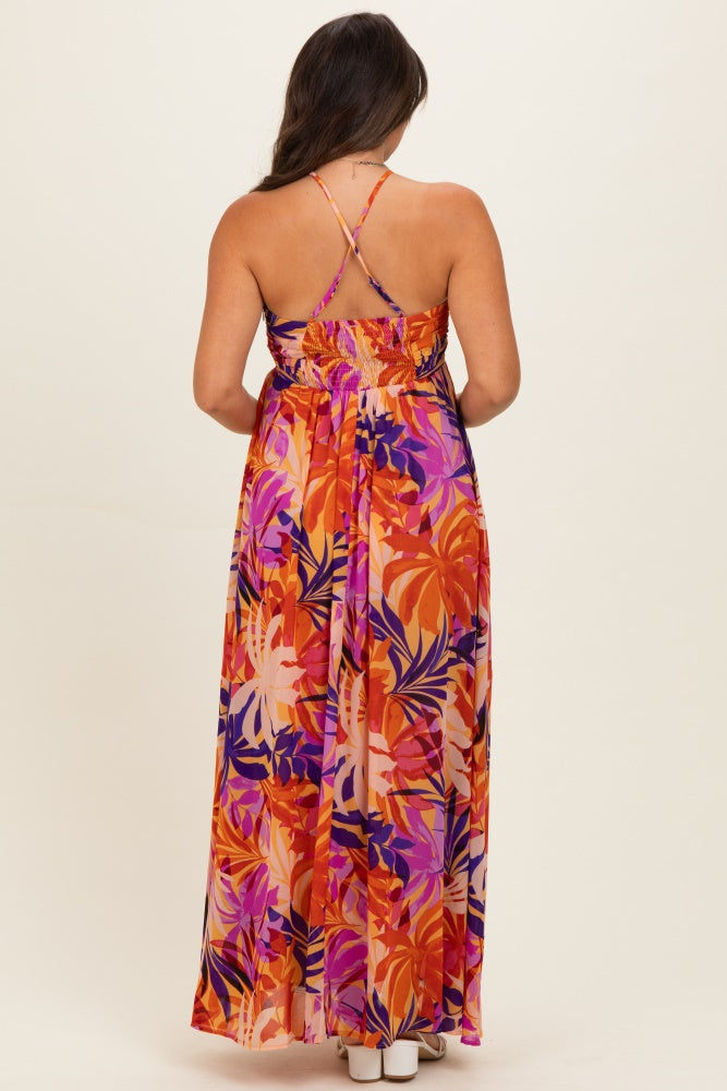 Sunset Tropical Print Halter Maternity Maxi Dress Sunset Tropical Print Halter Maternity Maxi Dress