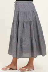 Black Printed Tiered Maternity Maxi Skirt