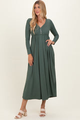 Olive Ribbed Knit Long Sleeve Maternity Maxi Dress