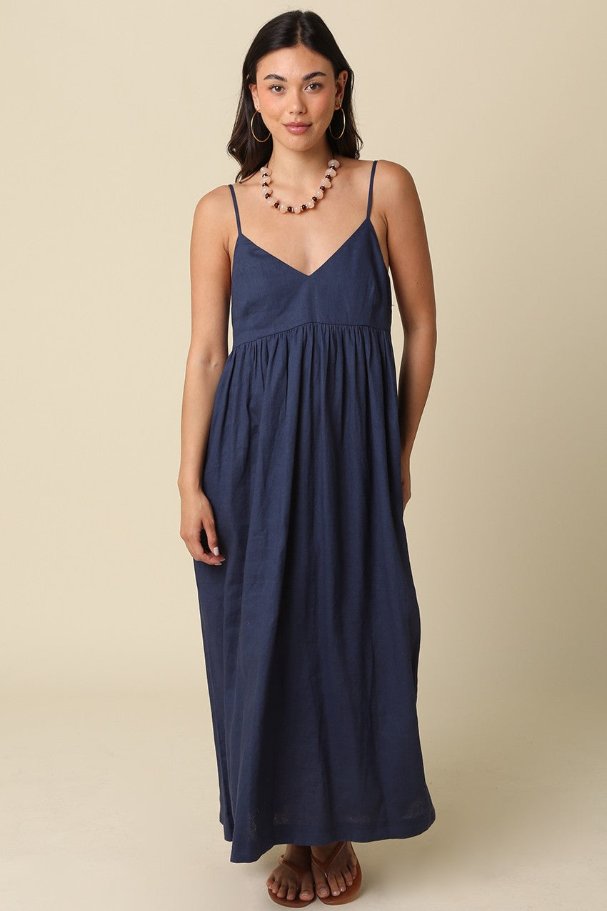 Navy Linen Blend Sleeveless Maternity Maxi Dress