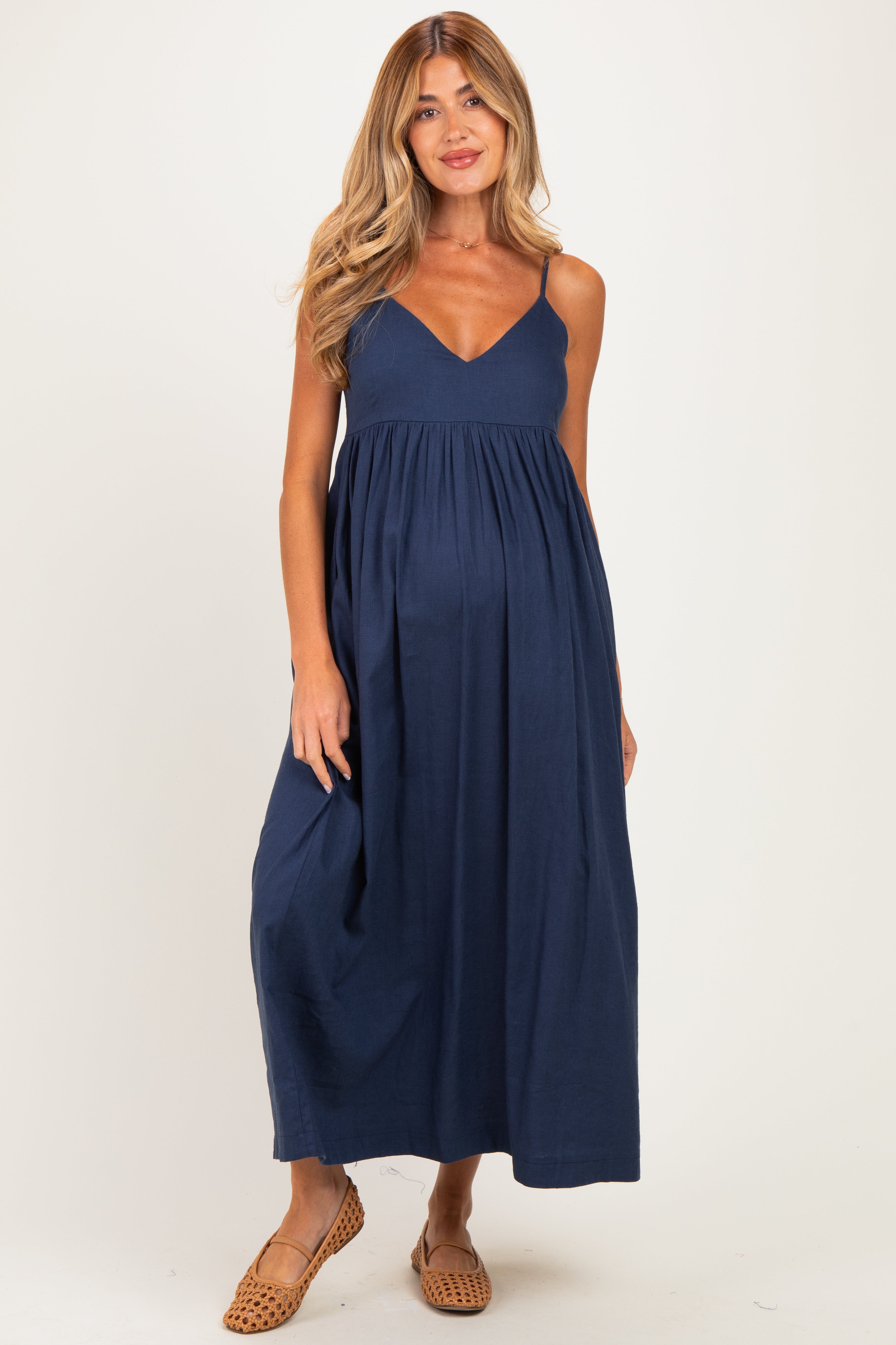 Navy Linen Blend Sleeveless Maternity Maxi Dress – PinkBlush