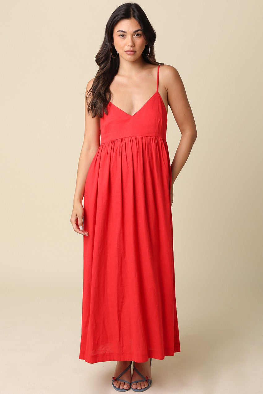 Red Linen Blend Sleeveless Maternity Maxi Dress