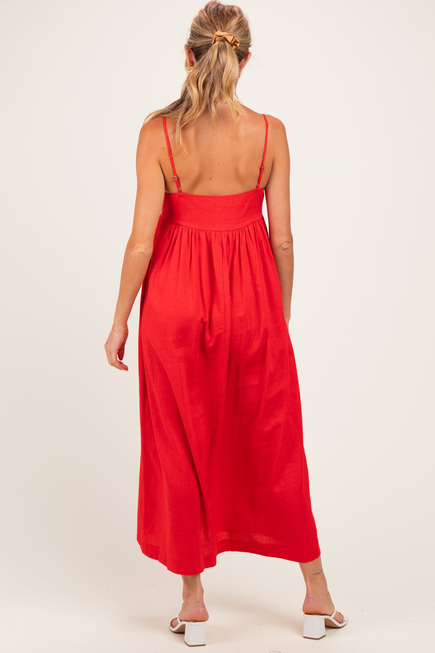 Red Linen Blend Sleeveless Maternity Maxi Dress
