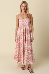 Cream Apricot Floral Sleeveless Maternity Maxi Dress