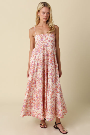 Cream Apricot Floral Sleeveless Maxi Dress