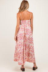 Cream Apricot Floral Sleeveless Maternity Maxi Dress