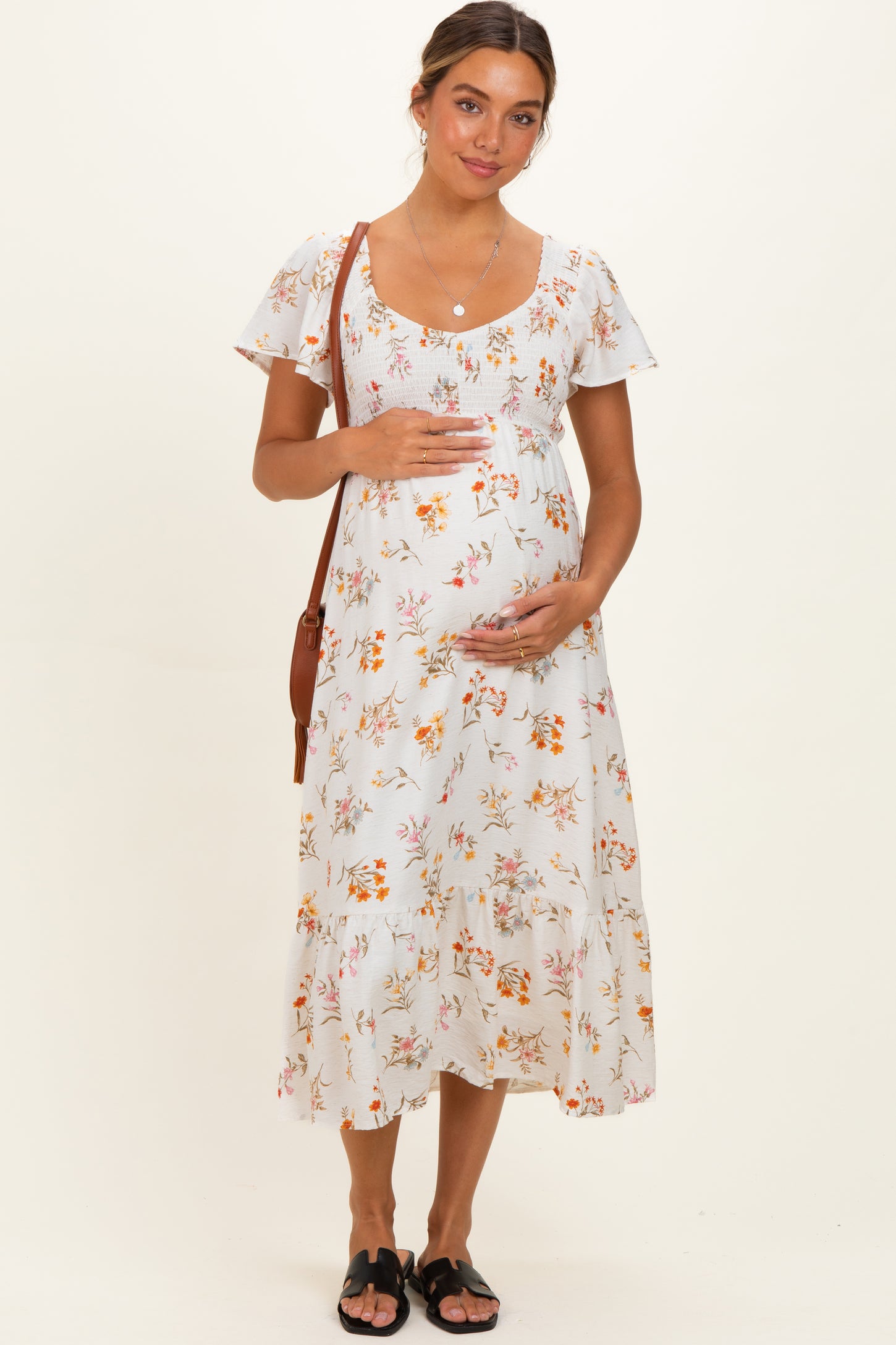 flutter sleeve smocked midi dress Sail to Sable Seashell Print Flutter Sleeve Smocked Midi Dress Seashell / S / SP26328