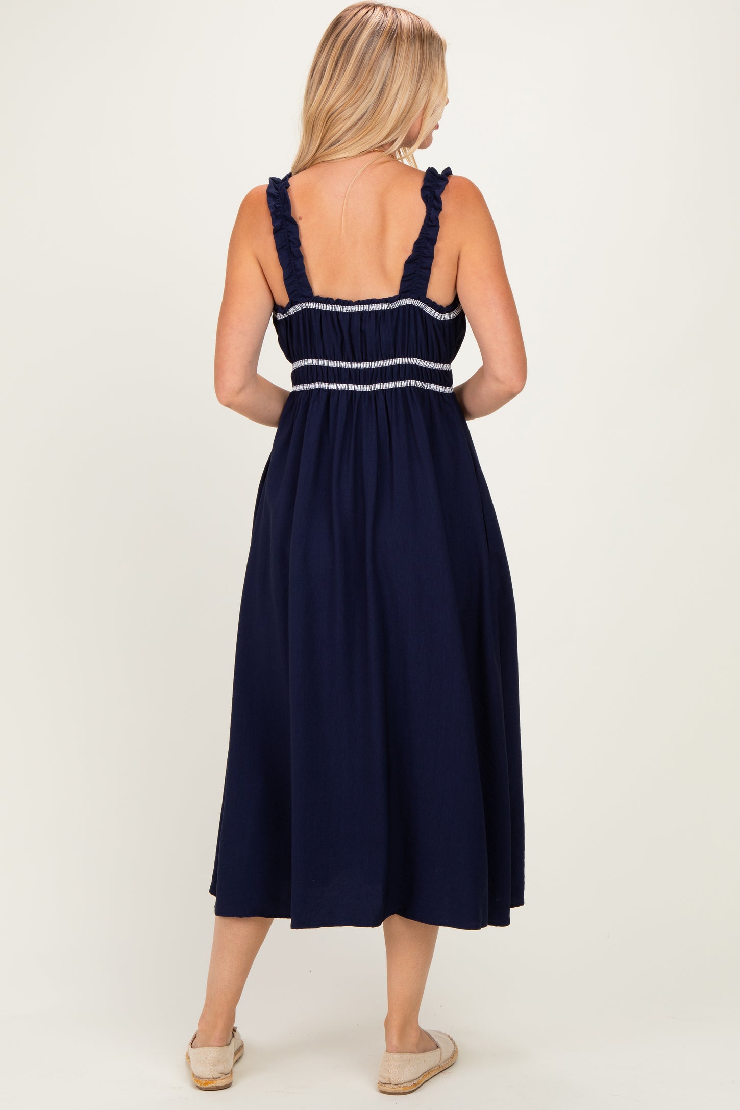 Navy Front Tie Sleeveless Midi Dress