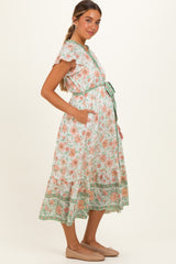 Olive Contrast Floral Maternity Shirt Dress