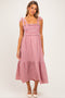Red Gingham Smocked Shoulder Tie Maternity Midi Dress