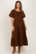 Brown Puff Short Sleeve Tiered Maternity Midi Dress
