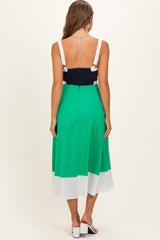 Navy Green Colorblock Sleeveless Maternity Midi Dress