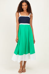 Navy Green Colorblock Sleeveless Maternity Midi Dress