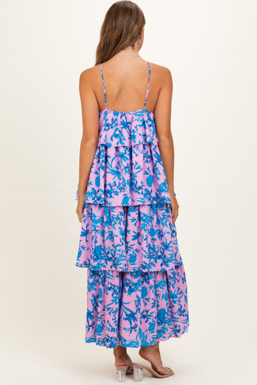 Pink Floral Flowy Tiered Maternity Maxi Dress