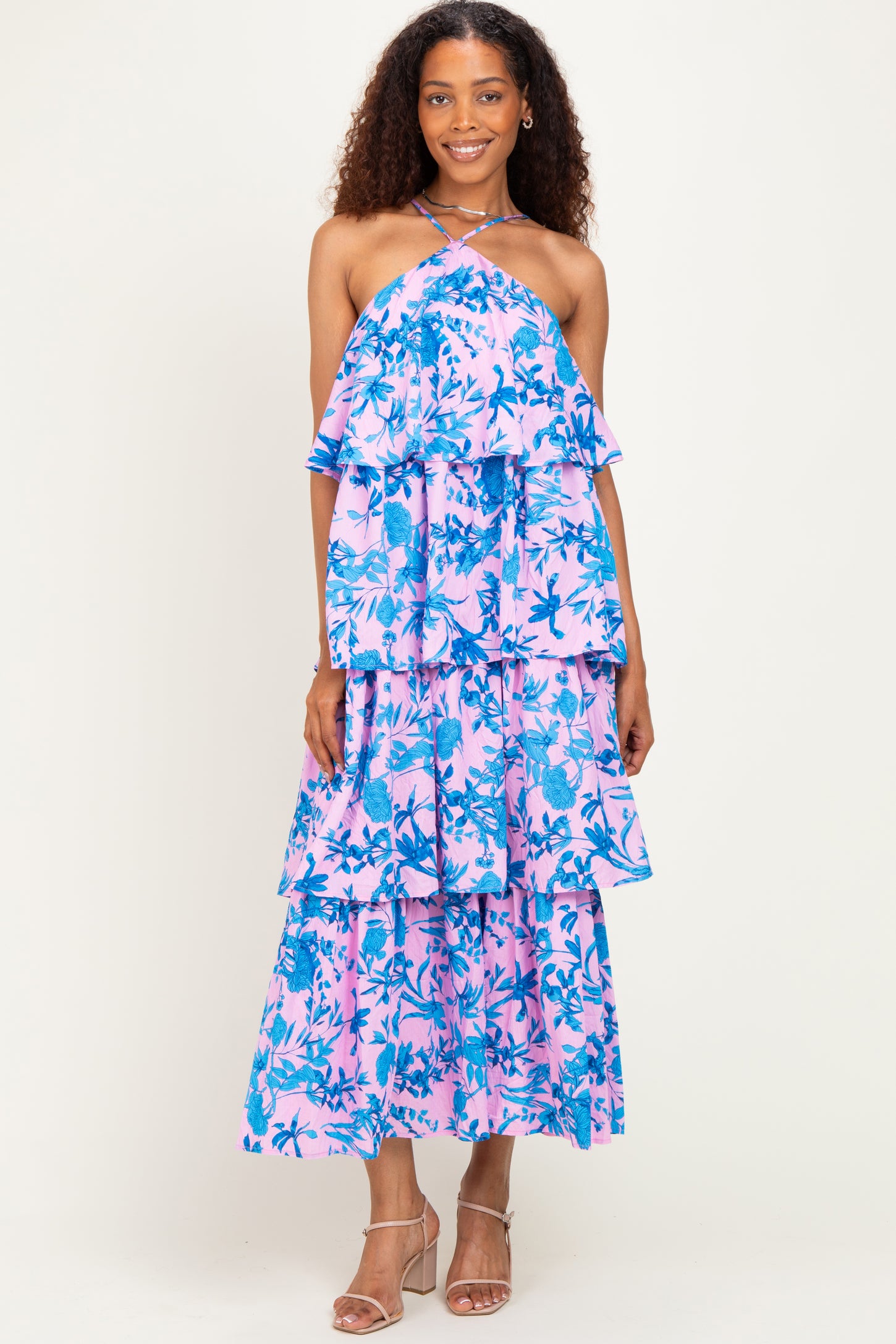 flowy tiered maxi dress Pink Floral Flowy Tiered Maternity Maxi Dress – PinkBlush