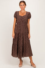 Brown Polka Dot Short Sleeve Midi Dress