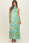 Blue Floral Halter Maternity Maxi Dress