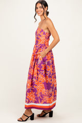 Plum Floral Strapless Midi Dress