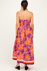 Plum Floral Strapless Midi Dress