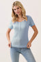 Light Blue Ruffle Trim Pointelle Knit Henley Top