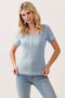 Light Blue Ruffle Trim Pointelle Knit Henley Top