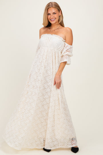 Ivory Lace Off Shoulder Maxi Dress