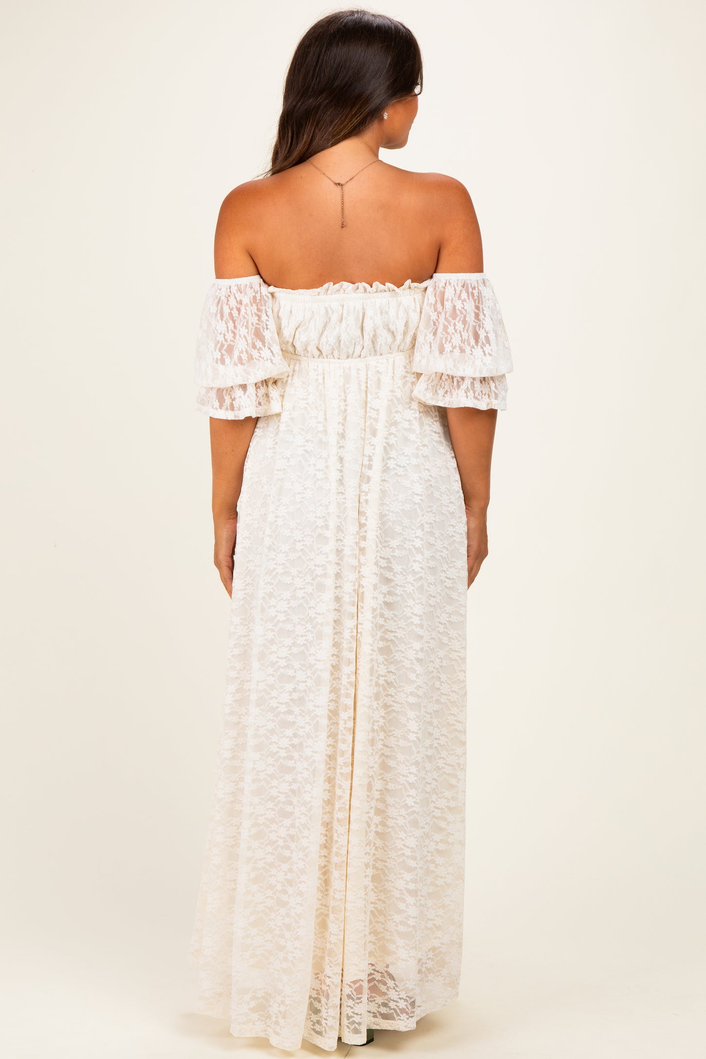 Ivory Lace Off Shoulder Maternity Maxi Dress