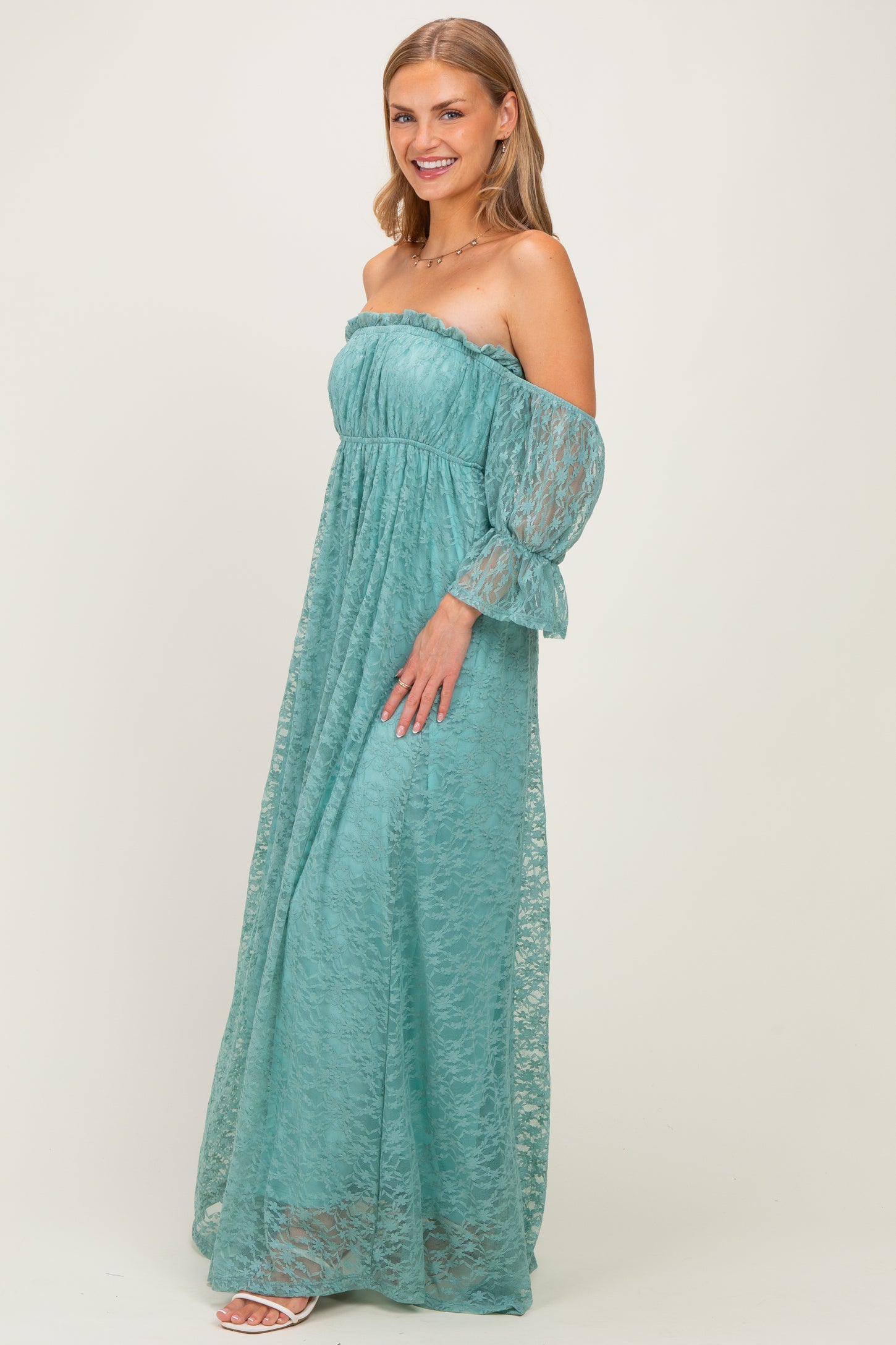 Mint Lace Off Shoulder Maxi Dress