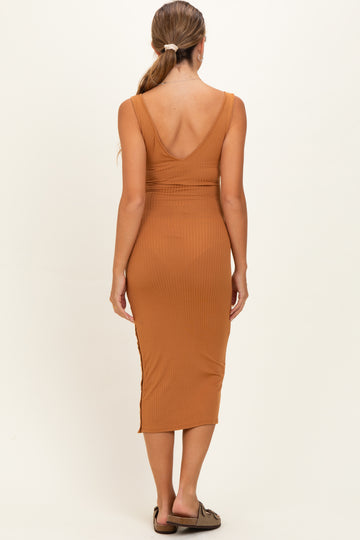 Camel Notch Neckline Maternity Tank Dress