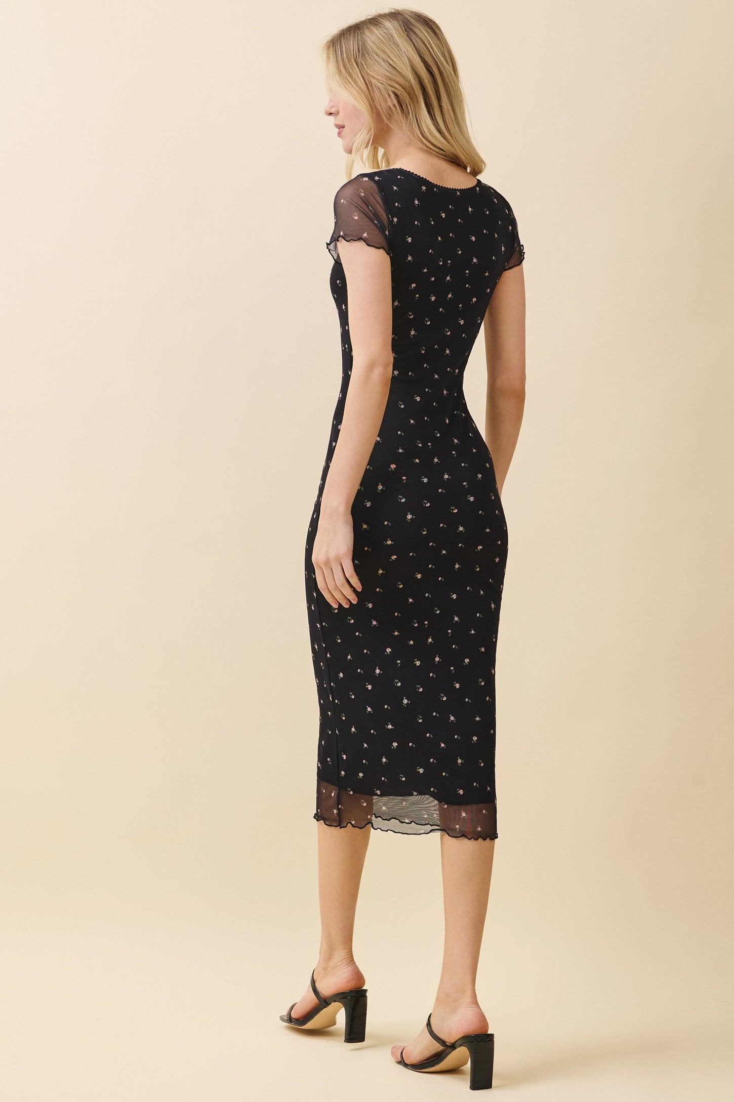 Black Floral Mesh Midi Dress  PinkBlush