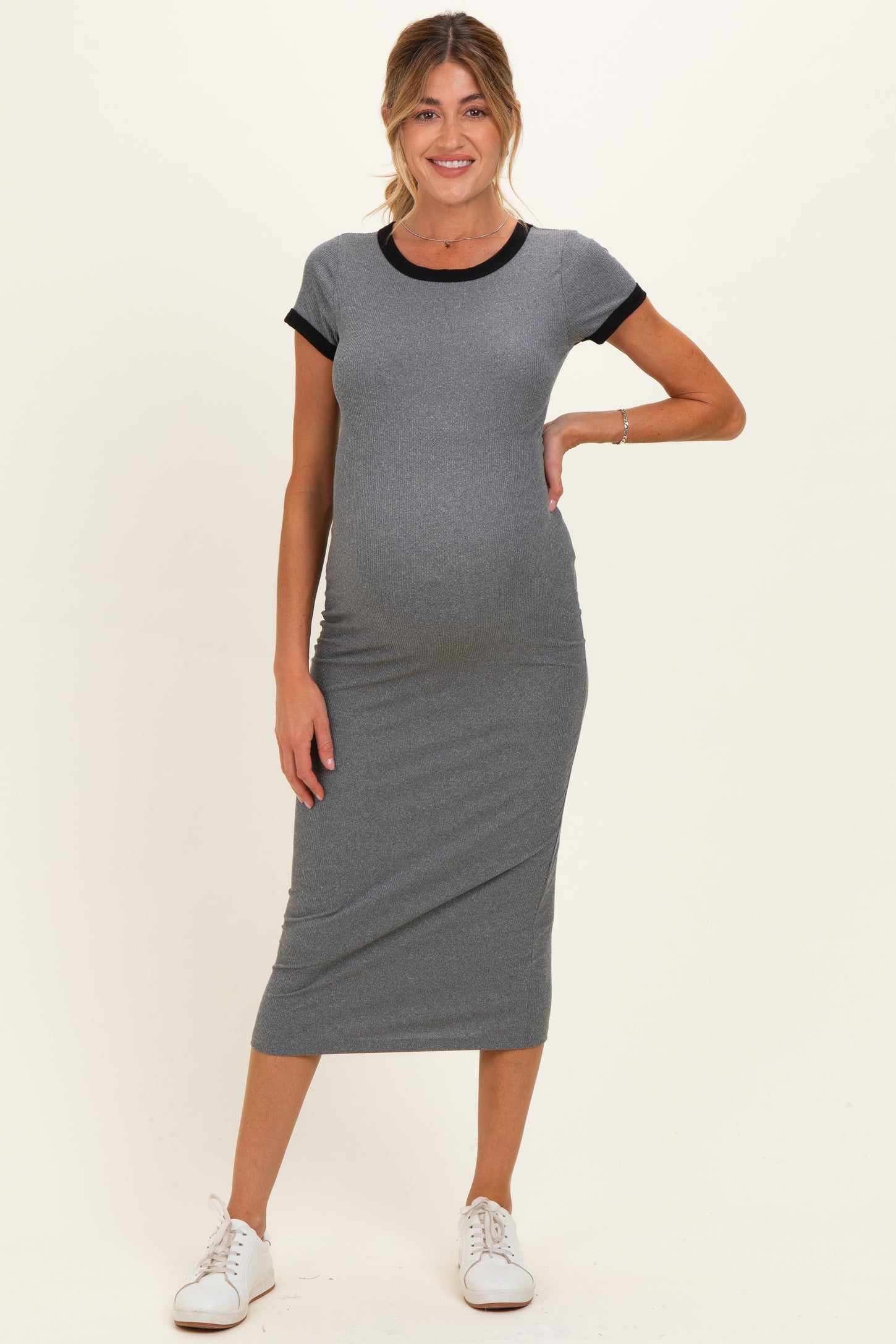heather grey midi dress Modest Nova Midi Dress in Heather Gray