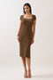 Cocoa Square Neck Side Slit Midi Dress