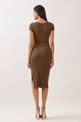 Cocoa Square Neck Side Slit Midi Dress
