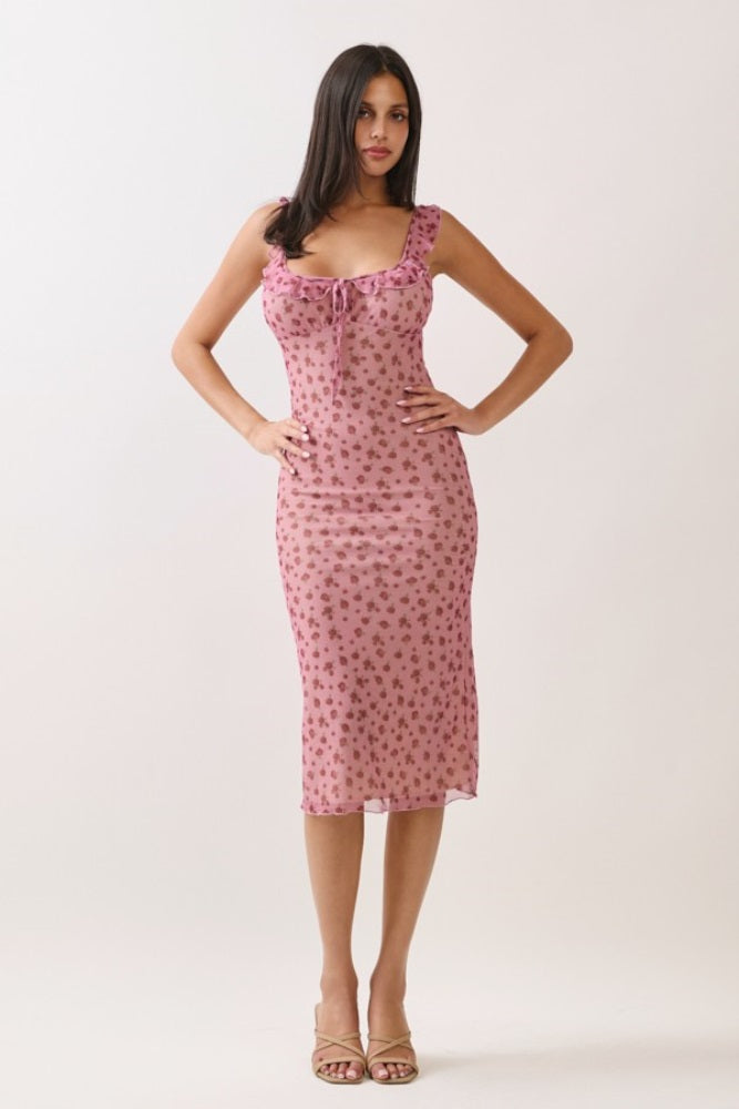 midi halter neck dress Ever-Pretty Amber Bloom Print Floral High Low Midi Dress for Summer Wedding Guests