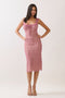Smoke Rose Mesh Front Tie Midi Dress
