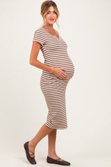 Ecru Striped Henley Maternity Midi Dress