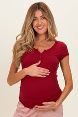 Merlot Short Sleeve Maternity Henley Top