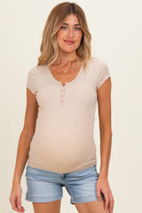 Oatmeal Short Sleeve Maternity Henley Top